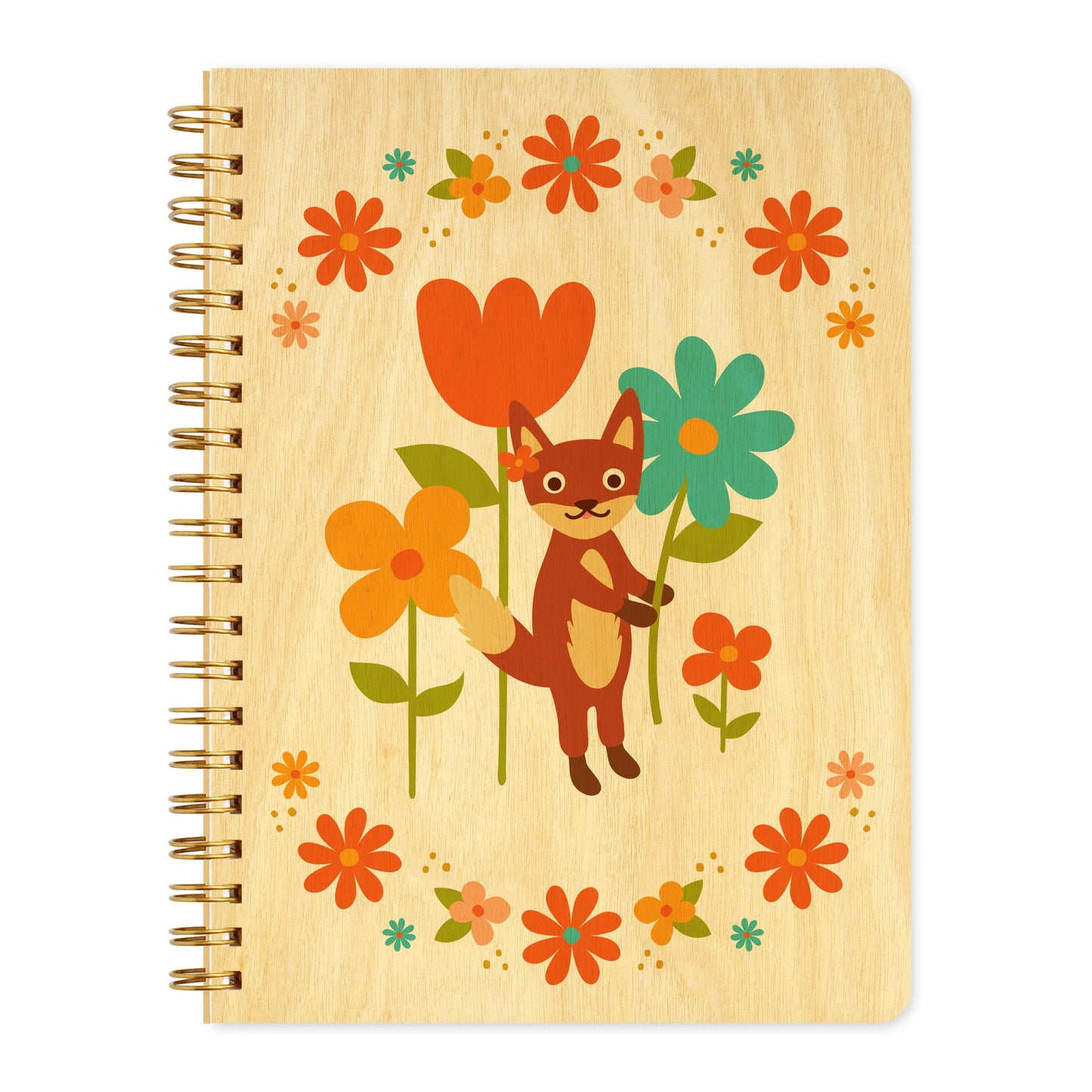 Floral Fox Wood Journal