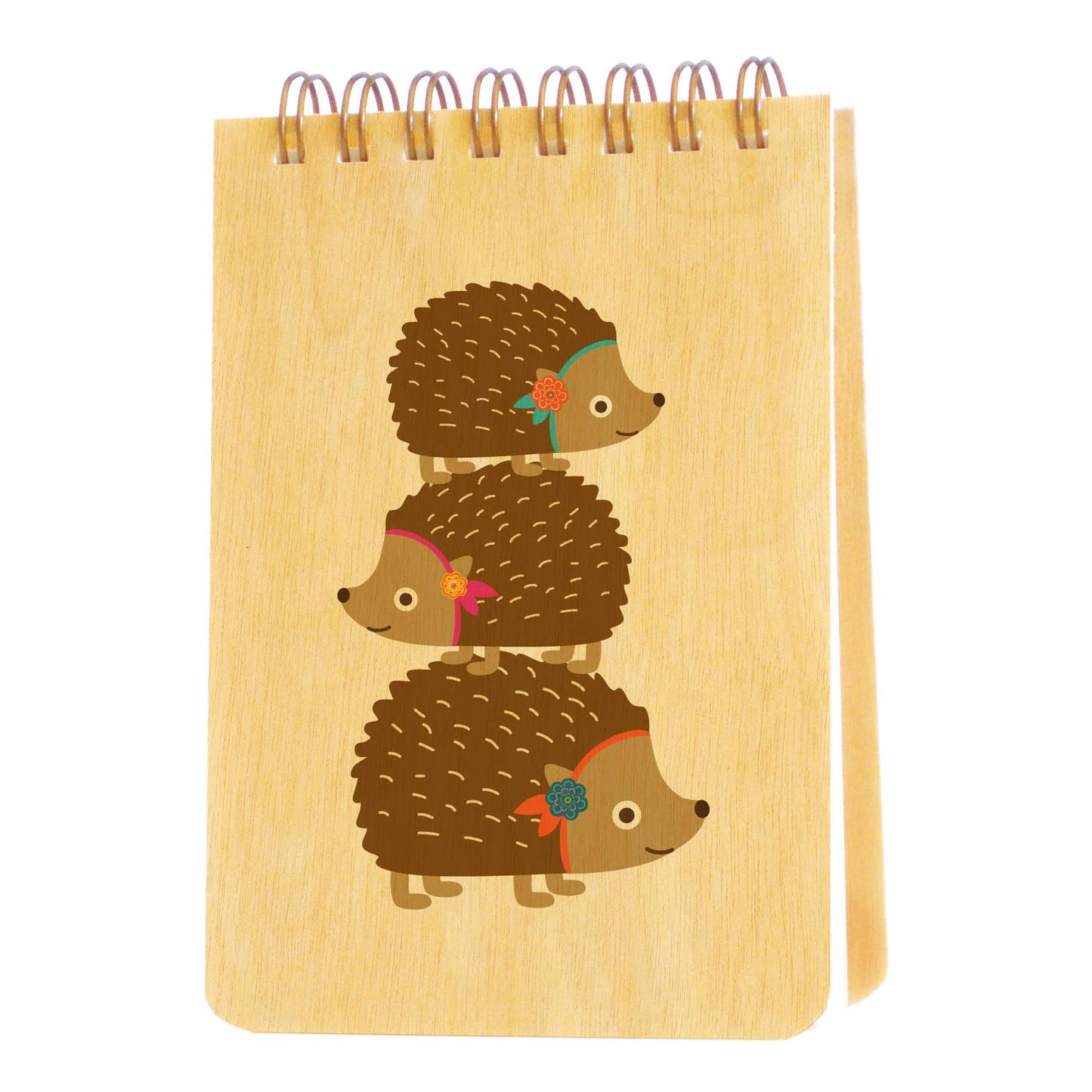 Stacked Hedgehogs Wood Mini Notepad