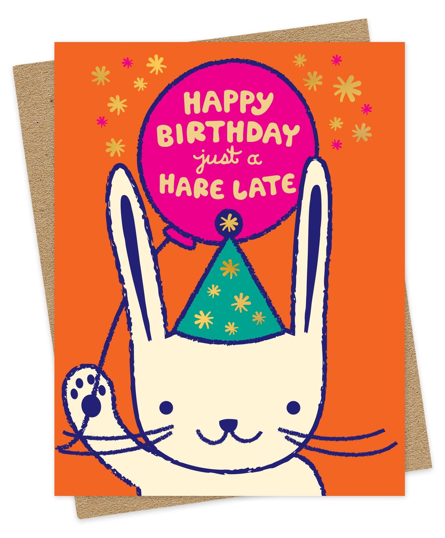 Hare Late Foil-Stamped Birthday Card