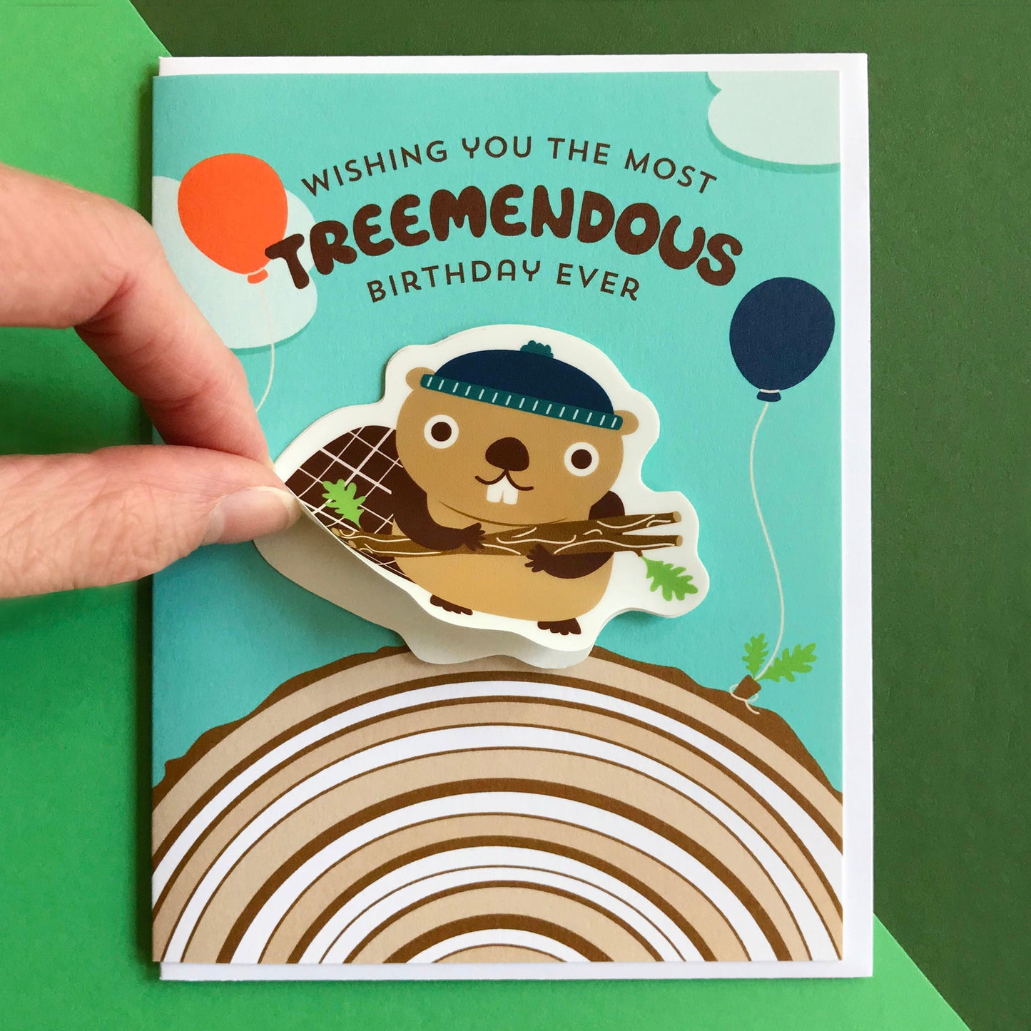 Treemendous Beaver Sticker Birthday Card
