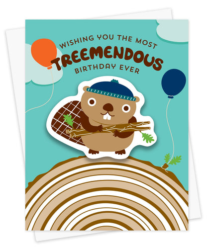 Treemendous Beaver Sticker Birthday Card