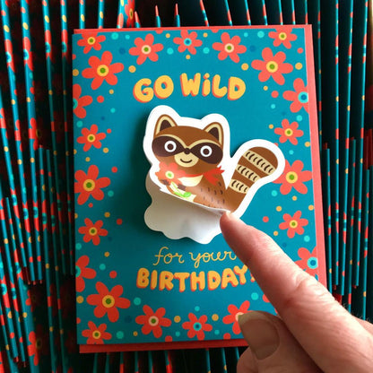 Wild Raccoon Sticker Birthday Card