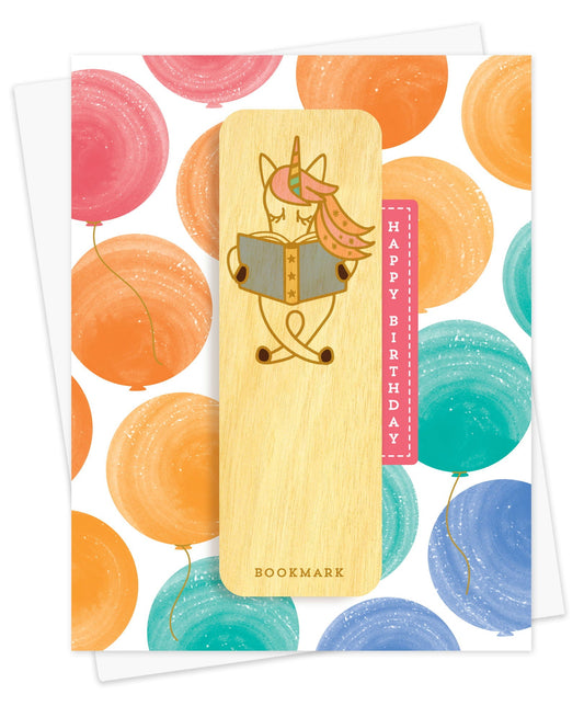 Reading Unicorn Bookmark Birthday Card