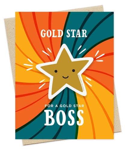 Gold Star Boss Sticker Boss's Day Card