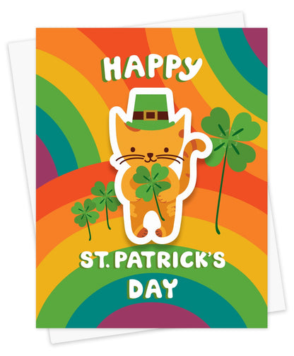 Clover Cat Sticker Saint Patrick's Day Card