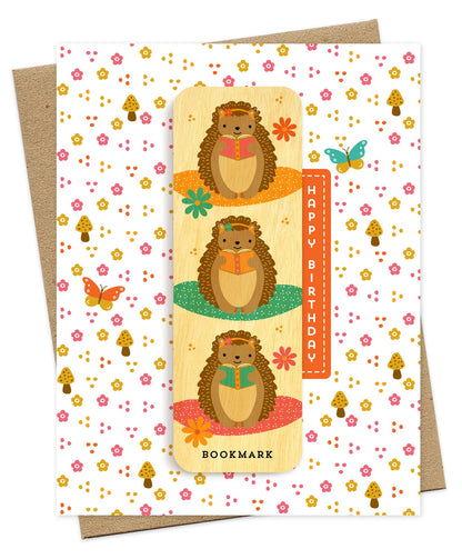 Reading Hedgie Bookmark Birthday Card