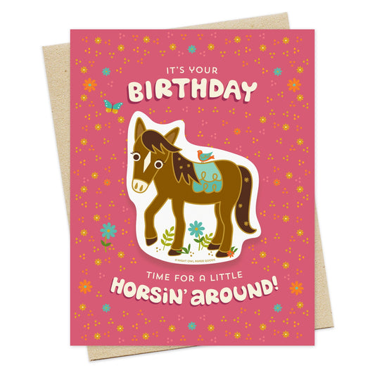 Horsin' Around Sticker Birthday Card