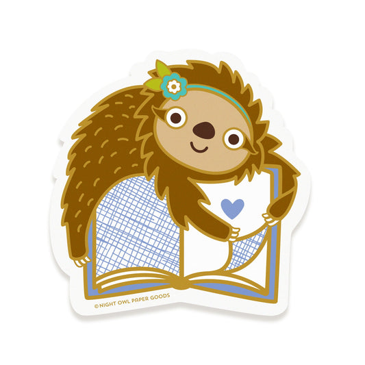Book Lover Sloth Vinyl Sticker