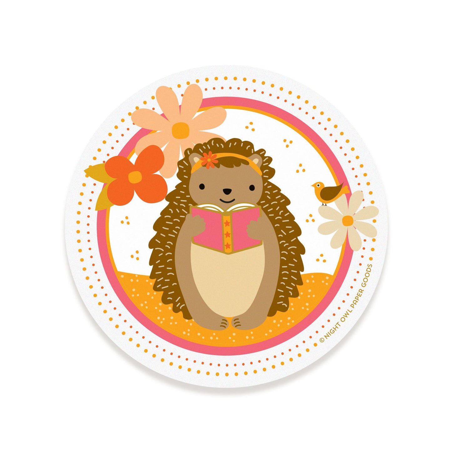 Reading Hedgehog Vinyl Sticker