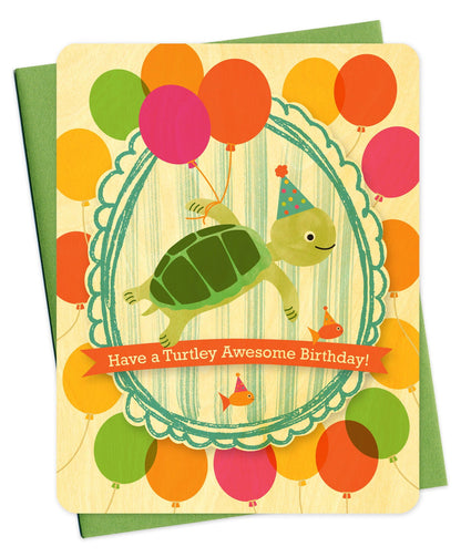 Turtle Portrait Wood Birthday Card