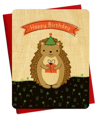Hedgehog Gift Wood Birthday Card