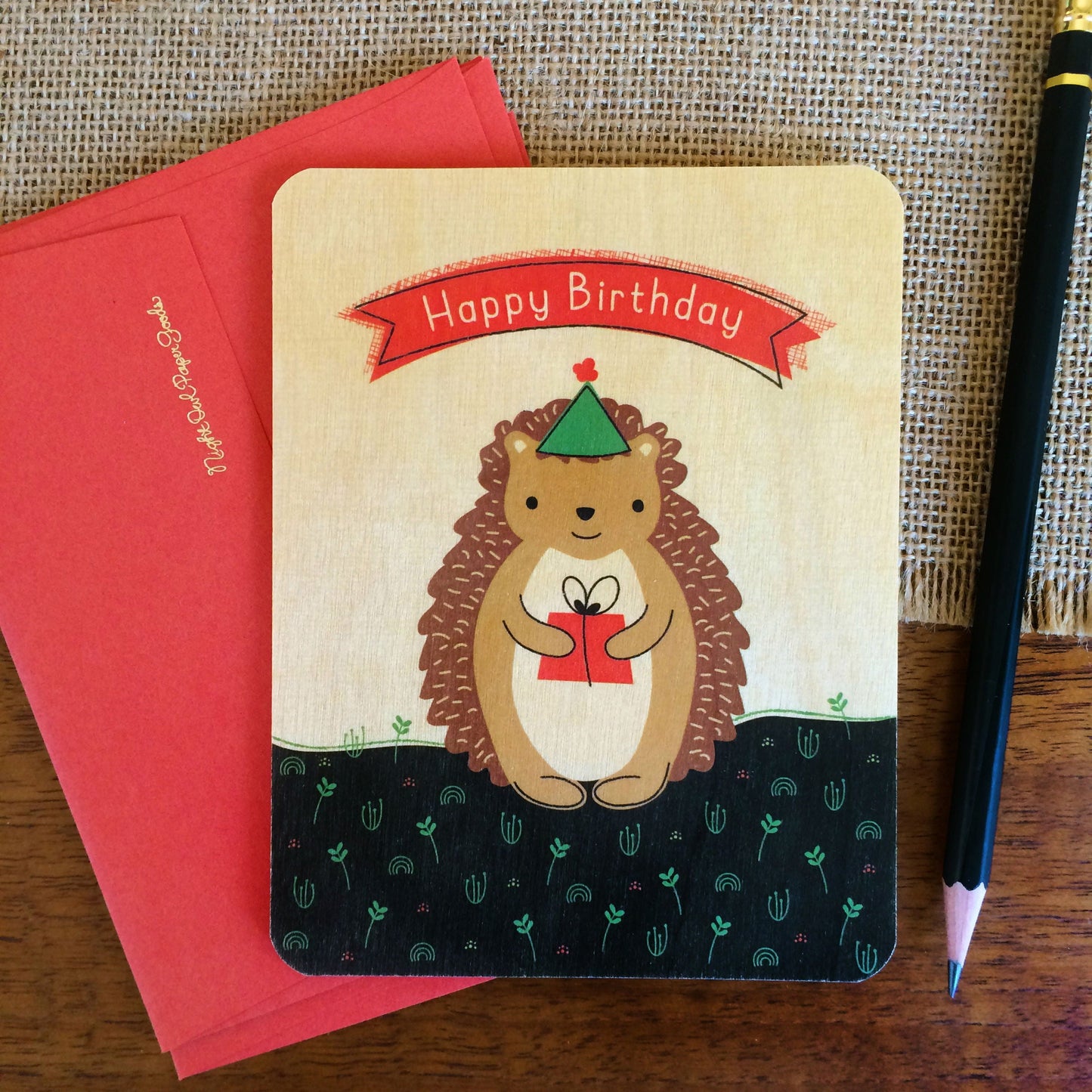 Hedgehog Gift Wood Birthday Card