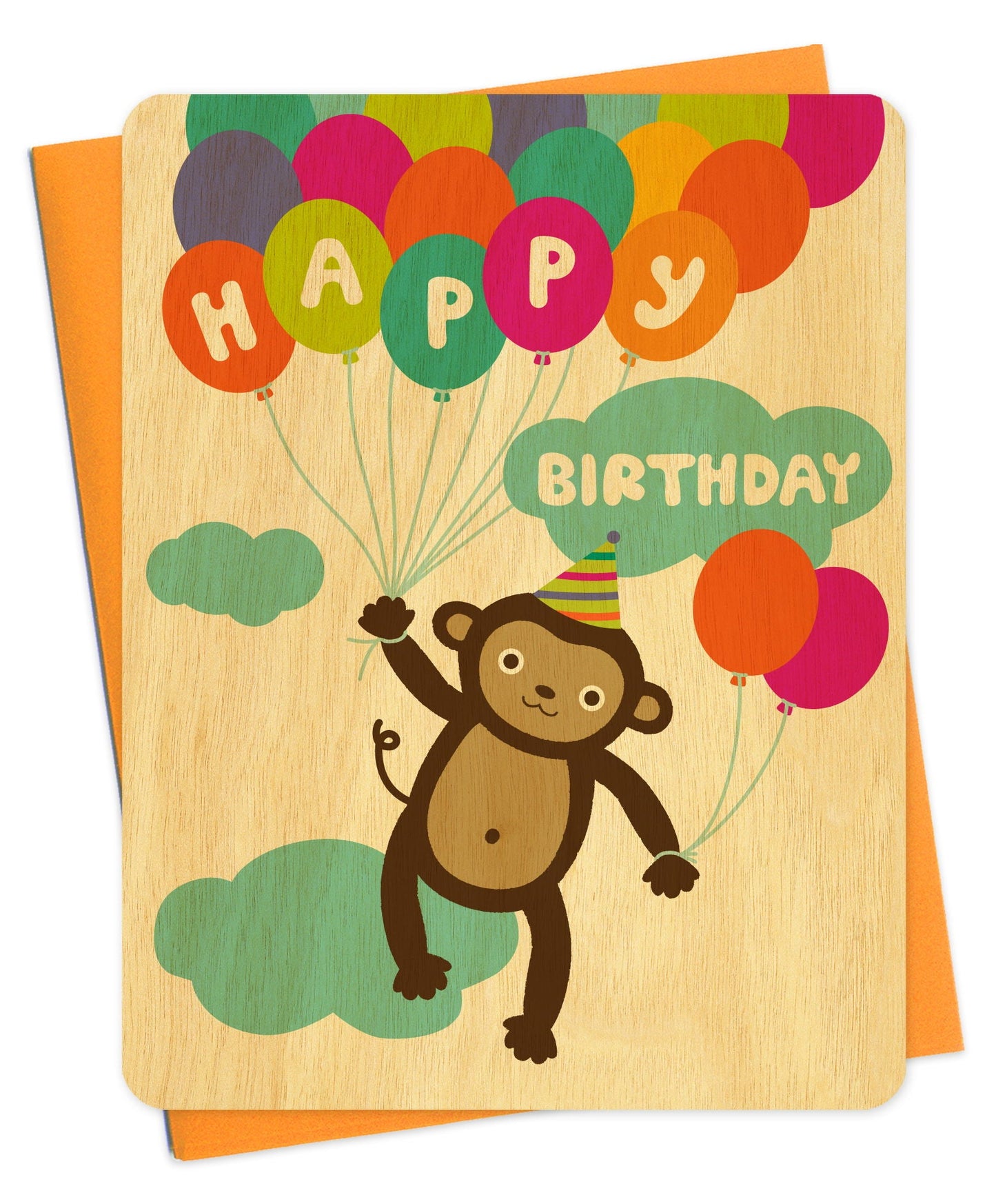 Birthday Monkey Wood Birthday Card