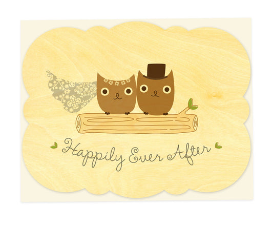 Mr & Mrs Hoot Wood Wedding Card