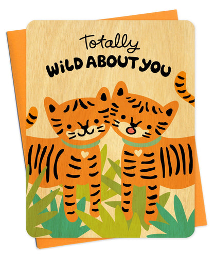Wild Tigers Wood Love Card