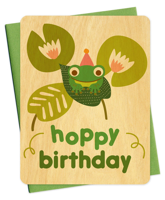 Hoppy Frog Wood Birthday Card