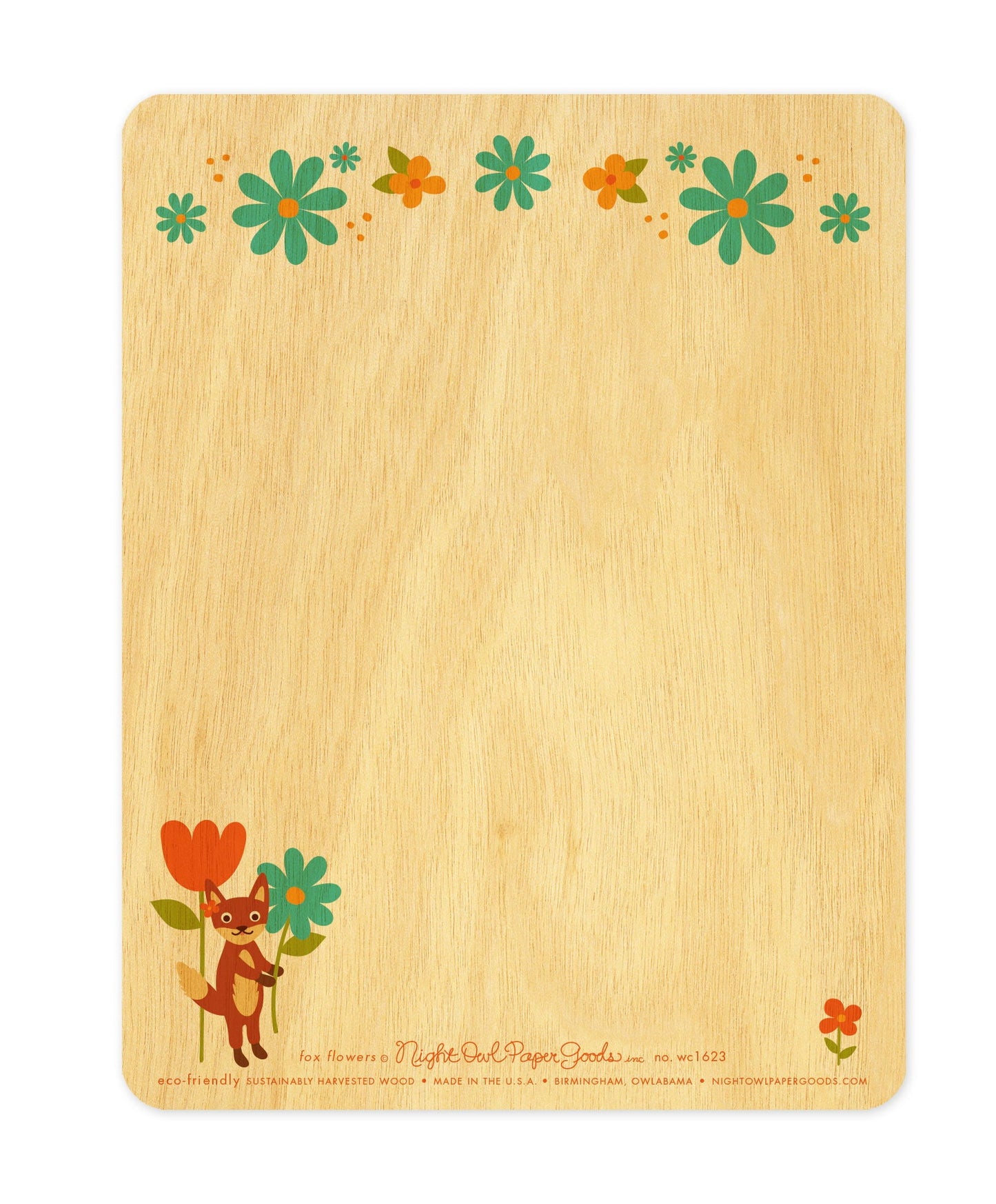 Fox Flowers Wood Birthday Card