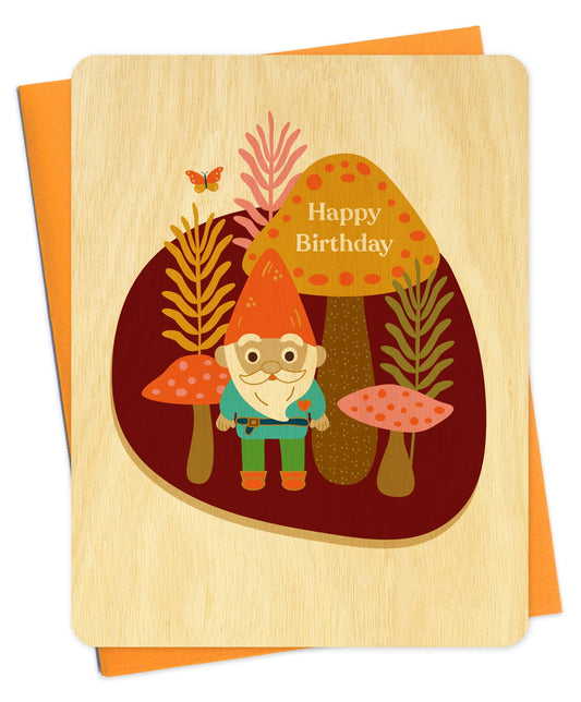 Birthday Gnome Wood Birthday Card