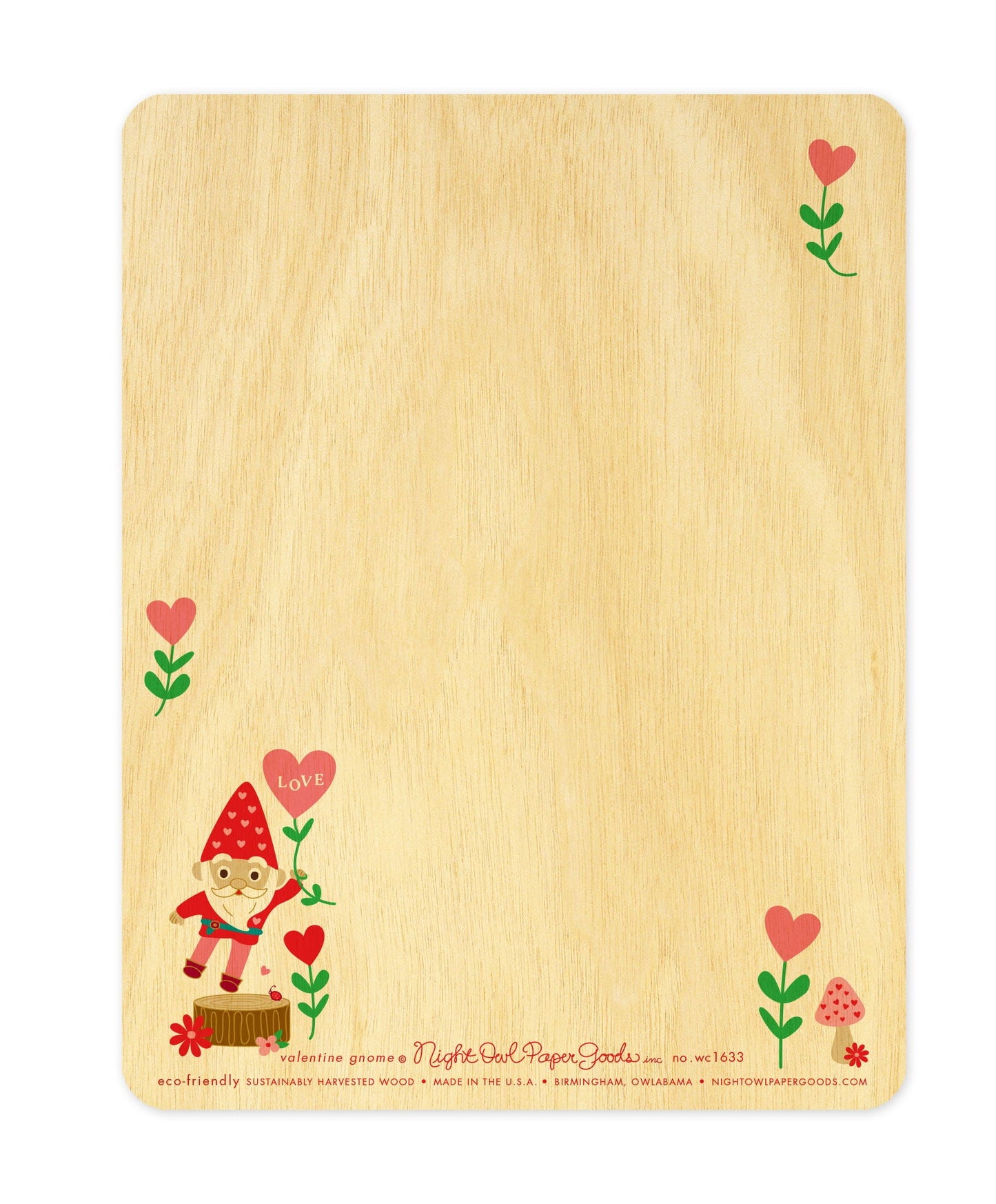 Valentine Gnome Wood Valentine's Day Card