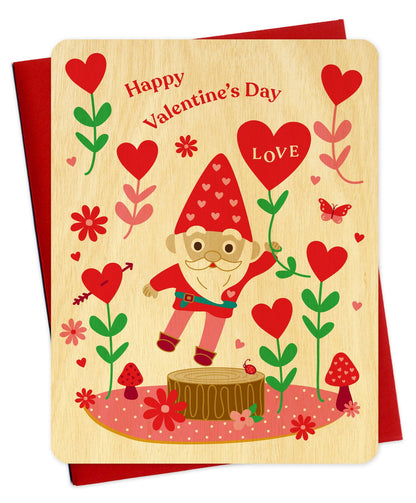 Valentine Gnome Wood Valentine's Day Card