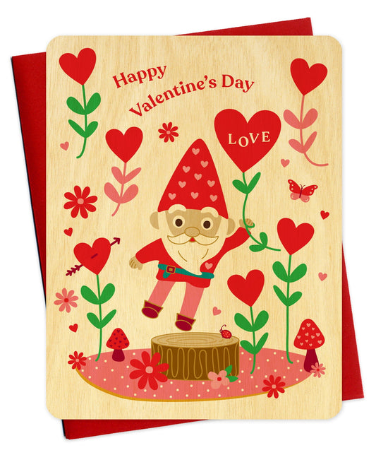 Valentine Gnome Wood Valentine's Day Card