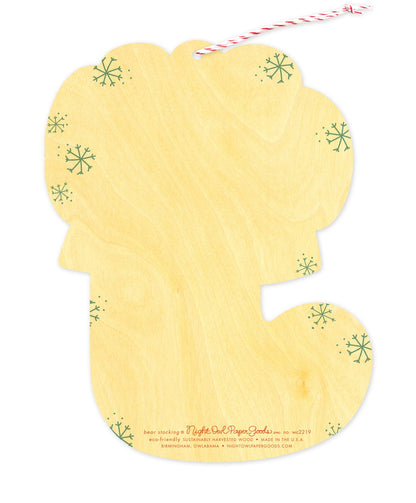 Bear Stocking Wood Holiday Card & Ornament