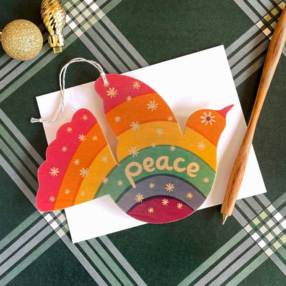 Rainbow Dove Wood Holiday Card & Ornament