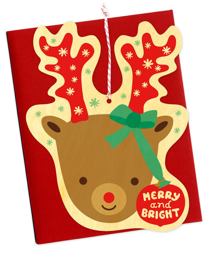Bright Reindeer Wood Holiday Card & Ornament