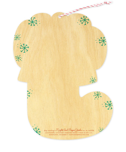 Dog Stocking Wood Holiday Card & Ornament