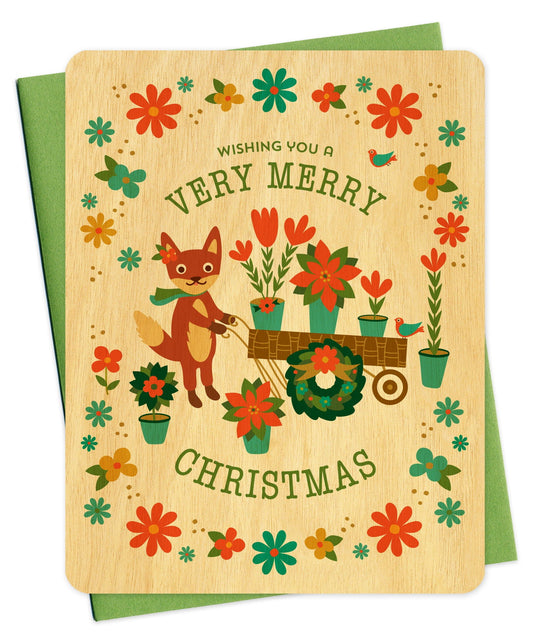 Christmas Fox Wood Holiday Card