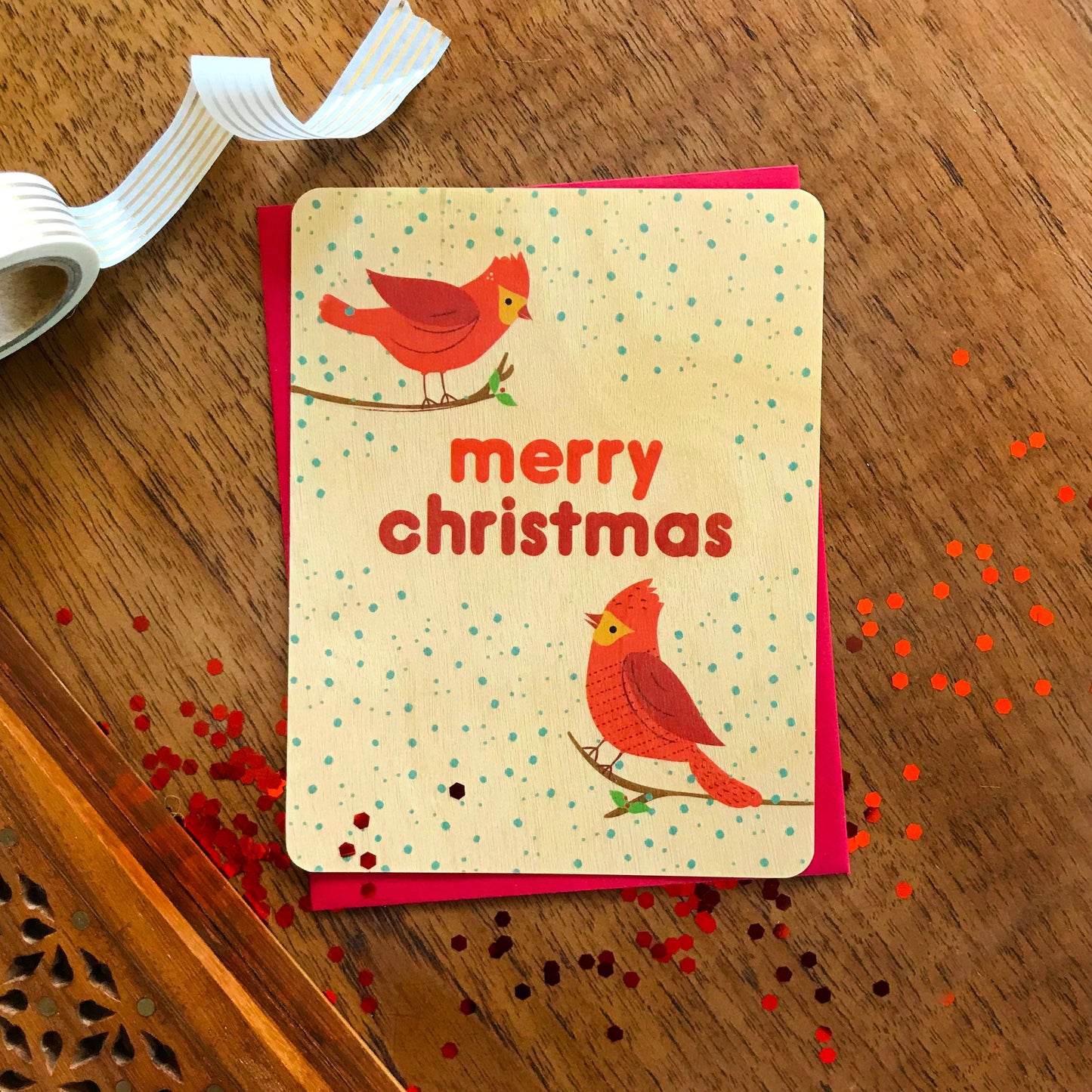 Cardinal Christmas Wood Holiday Card