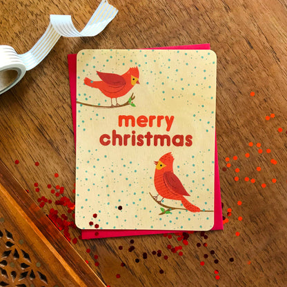 Cardinal Christmas Wood Holiday Card