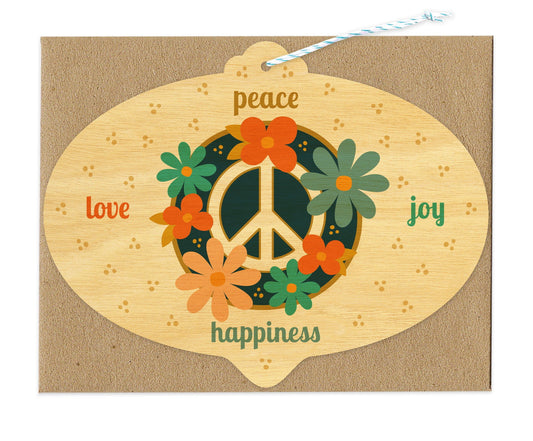 Peace Bulb Wood Holiday Card & Ornament