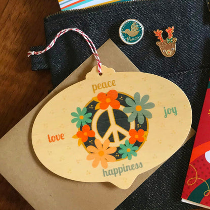 Peace Bulb Wood Holiday Card & Ornament