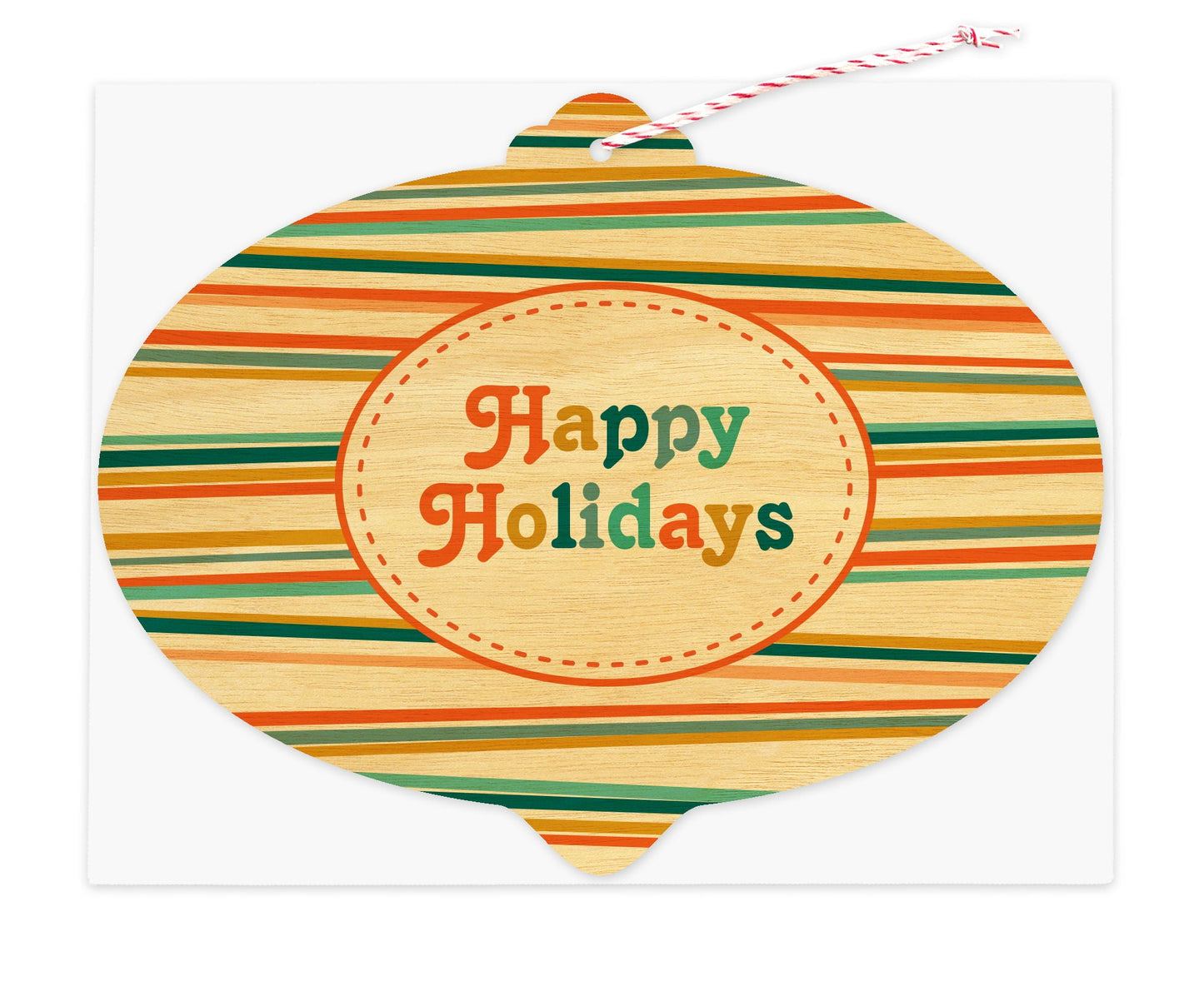 Happy Stripes Wood Holiday Card & Ornament