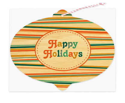 Happy Stripes Wood Holiday Card & Ornament