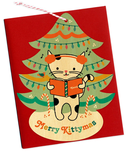 Kitty Carols Wood Holiday Card & Ornament