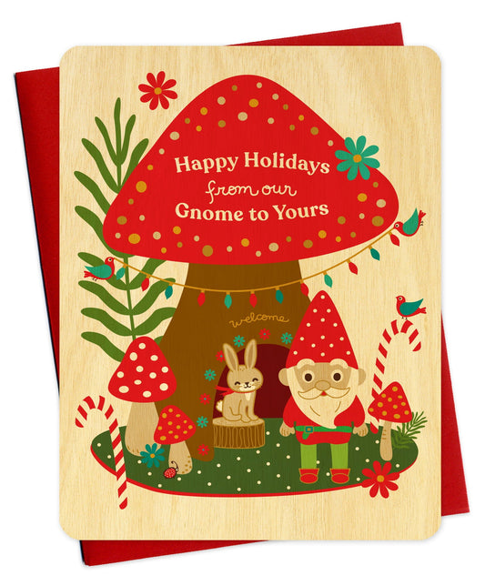 Holiday Gnome Wood Holiday Card
