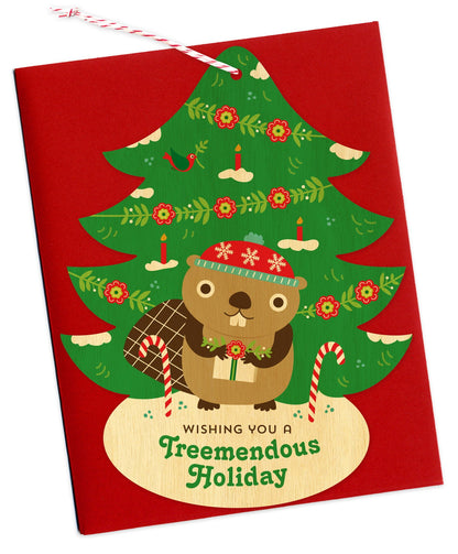 Treemendous Holiday Beaver Wood Holiday Card & Ornament