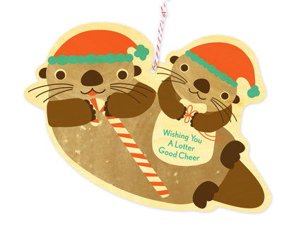 Santa Otters Wood Holiday Card & Ornament