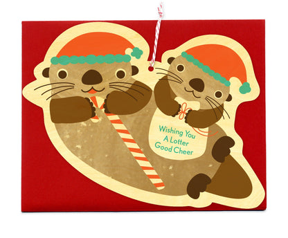 Santa Otters Wood Holiday Card & Ornament