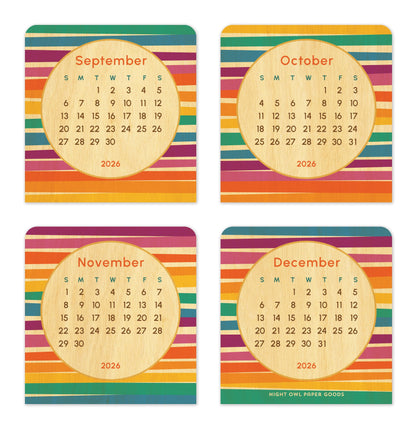 2026 Rainbow Stripes Mini Wood Desk Calendar