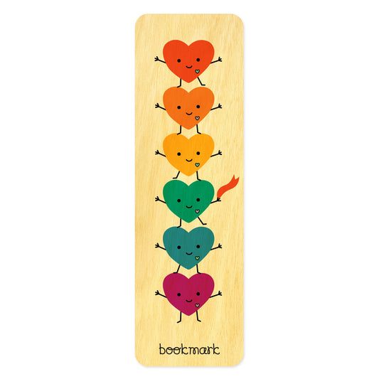 Rainbow Hearts Wood Bookmark