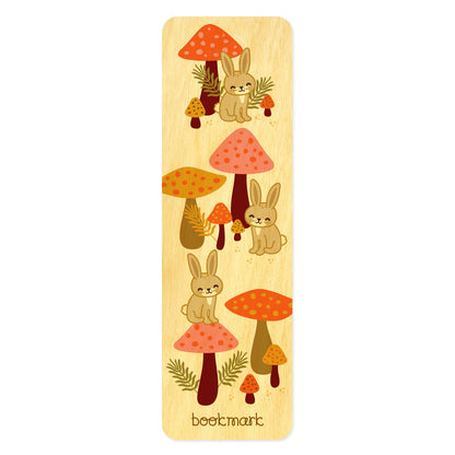 Mushroom Rabbits Wood Bookmark