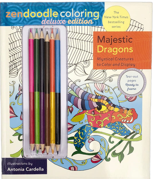 Zendoodle Coloring: Majestic Dragons: Deluxe Edition with Pencils